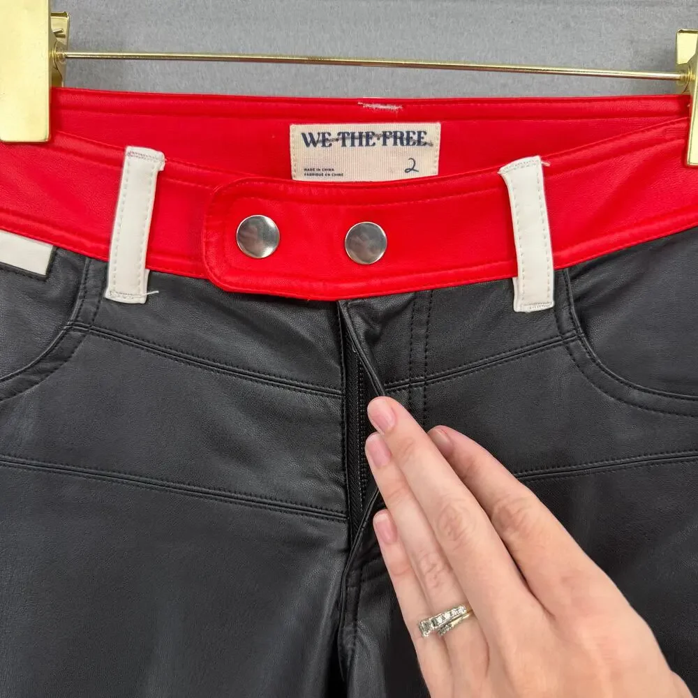We the Free People Colorblock Rebel Vegan Leather Mid Rise Relaxed Straight Pant